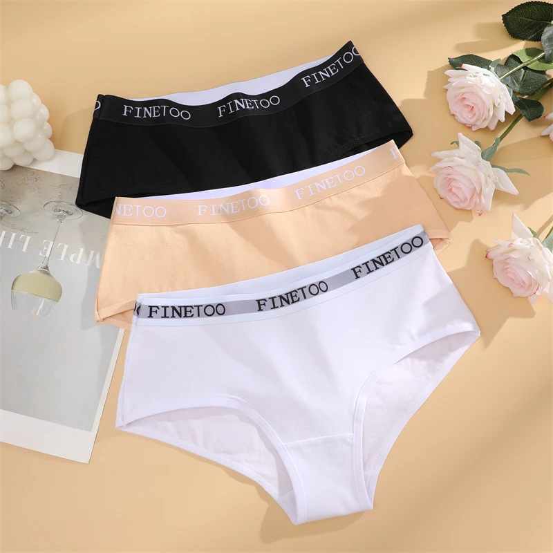 FINETOO 3Pcs Cotton Letter Belt Underwear Women's Panties Sexy Breathable Low Waist Briefs Female Stretch Comfortable Lingerie FINETOO 3Pcs Cotton Letter Belt Underwear Women's Panties Sexy Breathable Low Waist Briefs Female Stretch Comfortable Lingerie