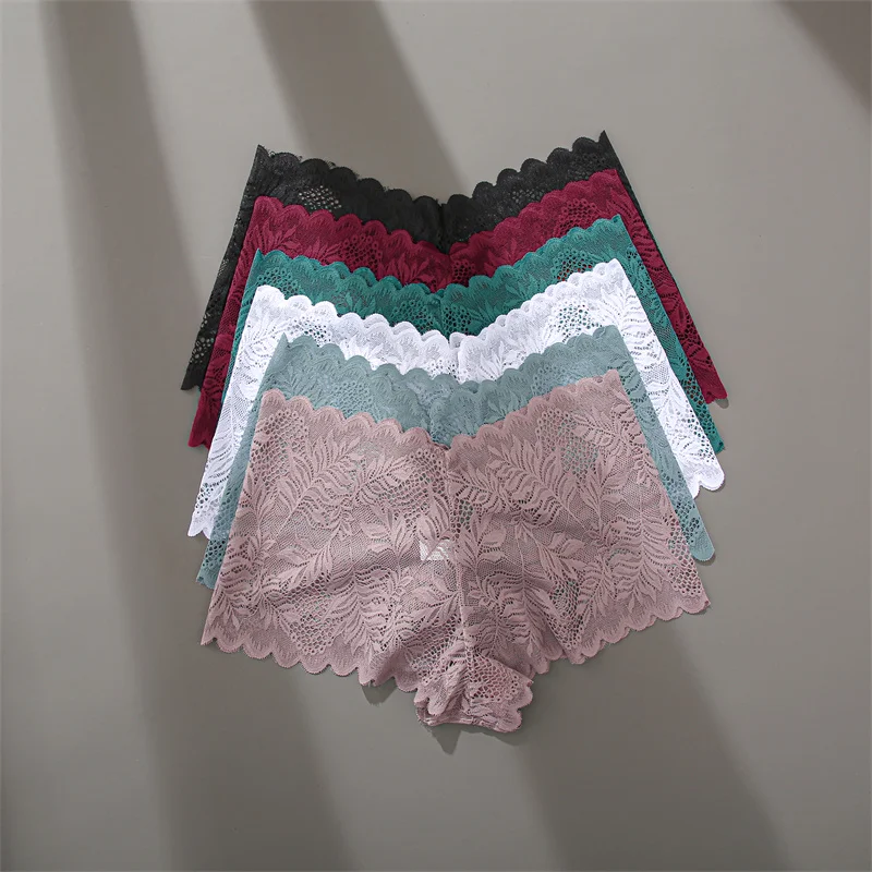 FINETOO 4pcs Lace Floral Boyshorts Underwear for Women Sexy Hollow Out Solid Panties Female Low-Waist Breathable Girls Lingerie FINETOO 4pcs Lace Floral Boyshorts Underwear for Women Sexy Hollow Out Solid Panties Female Low-Waist Breathable Girls Lingerie