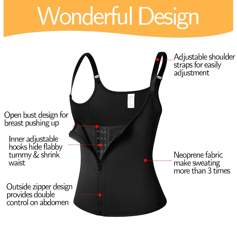 Women's Waist Trainer Sauna Sweat Vest Corset Body Shaper Neoprene Shapewear Gym Workout Tank Top Black Slimming Top with Zipper Women's Waist Trainer Sauna Sweat Vest Corset Body Shaper Neoprene Shapewear Gym Workout Tank Top Black Slimming Top with Zipper