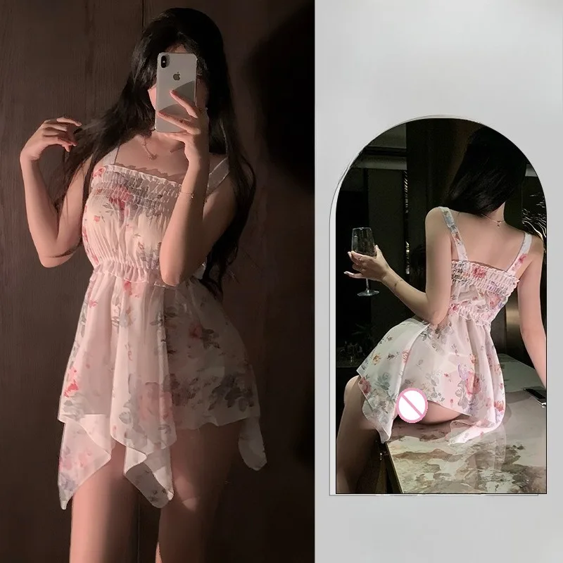 Sexy Lingerie Sexy and Passionate Tempting Cute Girl Hollowed Out Suspender French Nightgown Floral and Pleated Set Sexy Lingerie Sexy and Passionate Tempting Cute Girl Hollowed Out Suspender French Nightgown Floral and Pleated Set