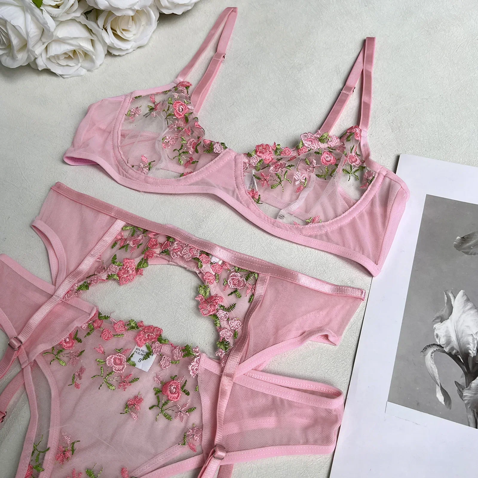 Lady's Fantasy Mesh Transparent Heavy Embroidery Floral Lingerie Set Sexy Underwear Women 3 Pieces Intimate Desire Hot Girl 18 Lady's Fantasy Mesh Transparent Heavy Embroidery Floral Lingerie Set Sexy Underwear Women 3 Pieces Intimate Desire Hot Girl 18