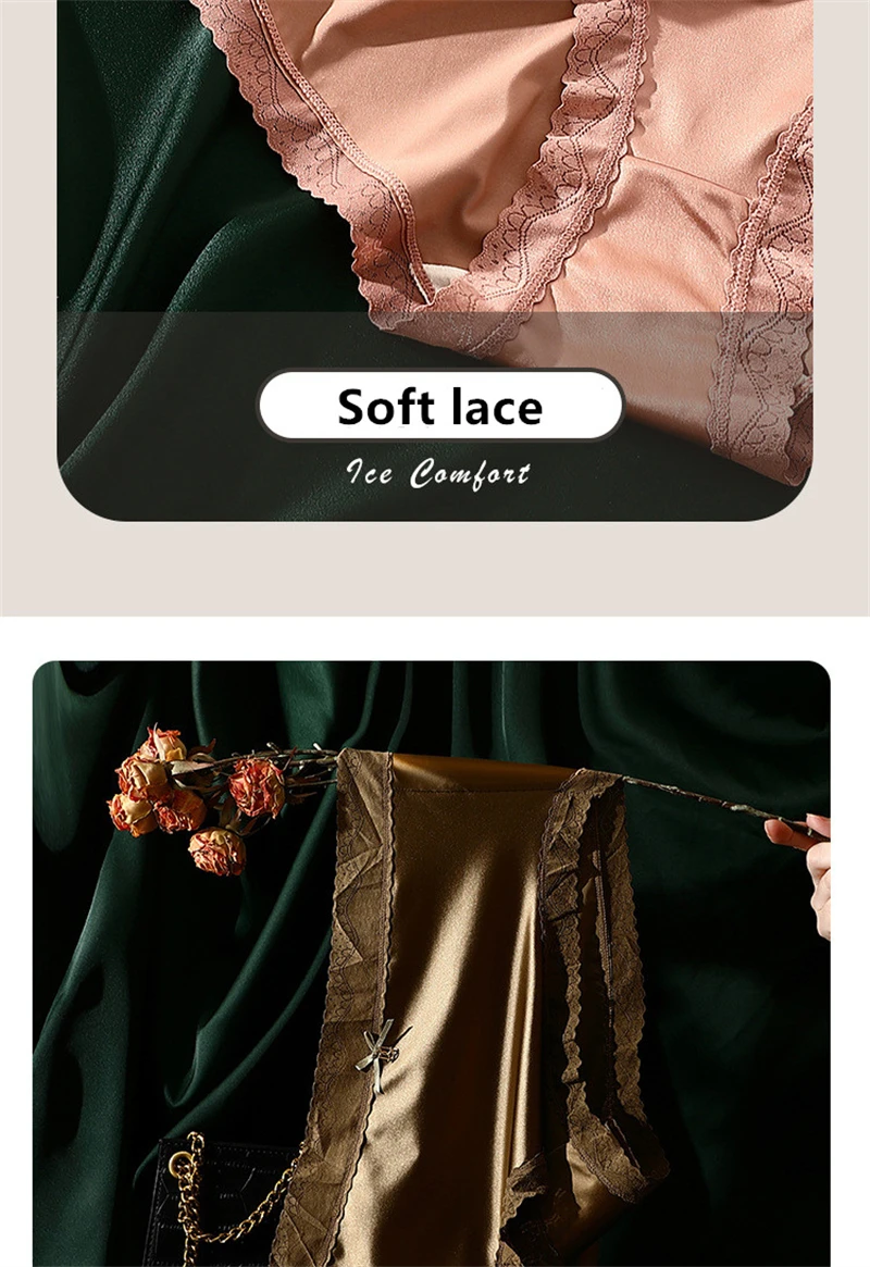 Sexy lingerie women's Underwear plus size ropa de mujer satin patchwork lace thin ice silk light luxury bragas sexys panties new Sexy lingerie women's Underwear plus size ropa de mujer satin patchwork lace thin ice silk light luxury bragas sexys panties new