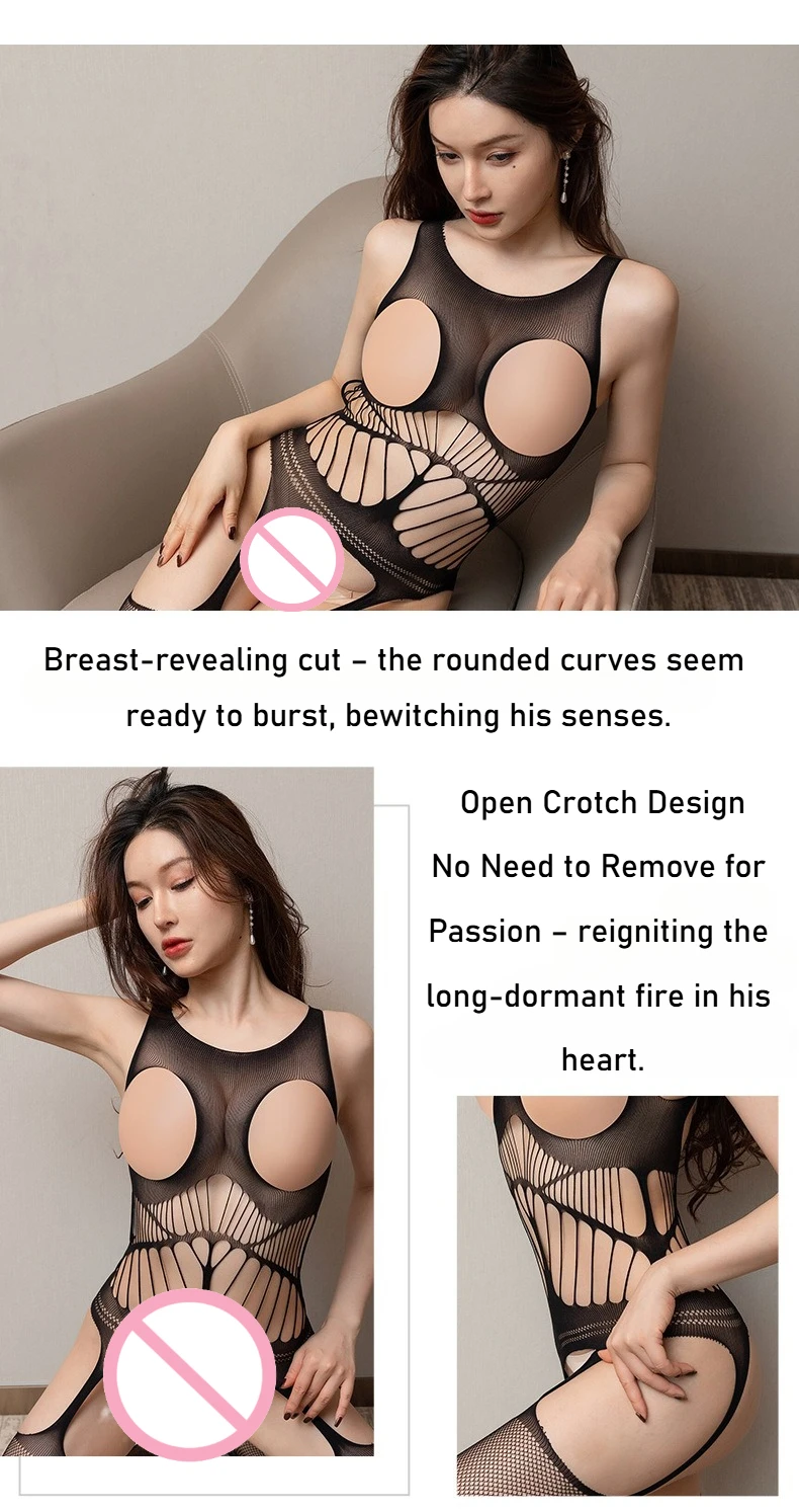 Plus Size Sexy Lingerie Women Rip Away Open Crotch Fishnet Bodysuit - Sheer Cut-out Erotic Teddy with Stockings Plus Size Sexy Lingerie Women Rip Away Open Crotch Fishnet Bodysuit - Sheer Cut-out Erotic Teddy with Stockings