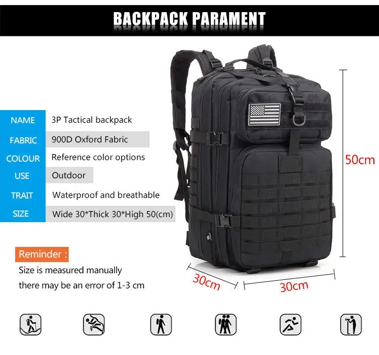 30/50L Tactical Backpacks Man Traveling Bags Survival Outdoor 3P Assault Pack EDC Molle Pack hiking Trekking Hunting Bag 30/50L Tactical Backpacks Man Traveling Bags Survival Outdoor 3P Assault Pack EDC Molle Pack hiking Trekking Hunting Bag