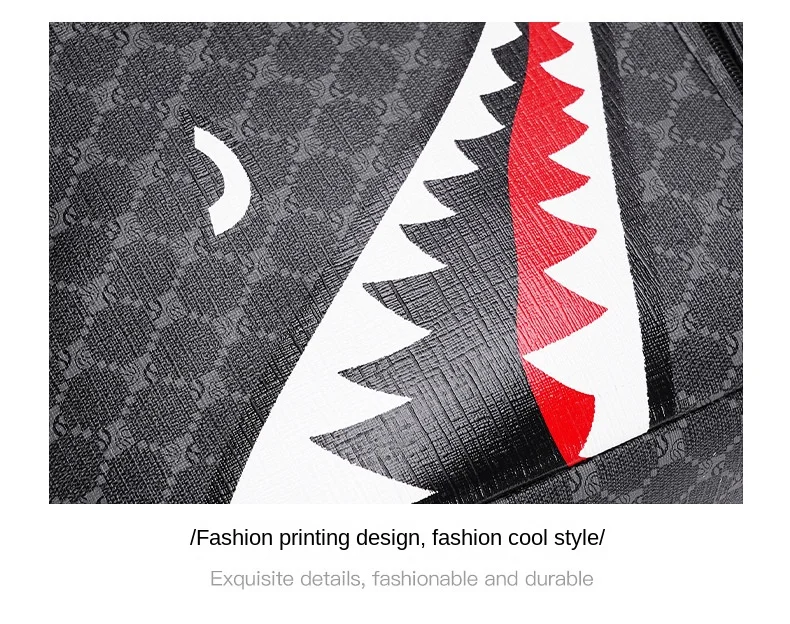 Simple personality fashion shark mouth men's backpack plaid high school student college student school bag computer backpack Simple personality fashion shark mouth men's backpack plaid high school student college student school bag computer backpack