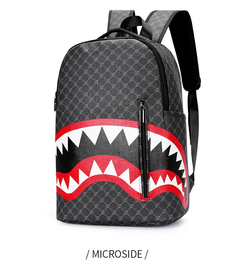 Simple personality fashion shark mouth men's backpack plaid high school student college student school bag computer backpack Simple personality fashion shark mouth men's backpack plaid high school student college student school bag computer backpack