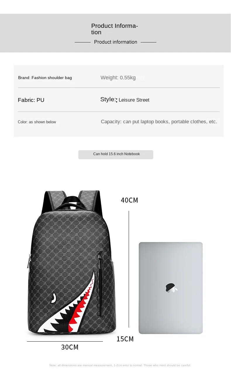 Simple personality fashion shark mouth men's backpack plaid high school student college student school bag computer backpack Simple personality fashion shark mouth men's backpack plaid high school student college student school bag computer backpack