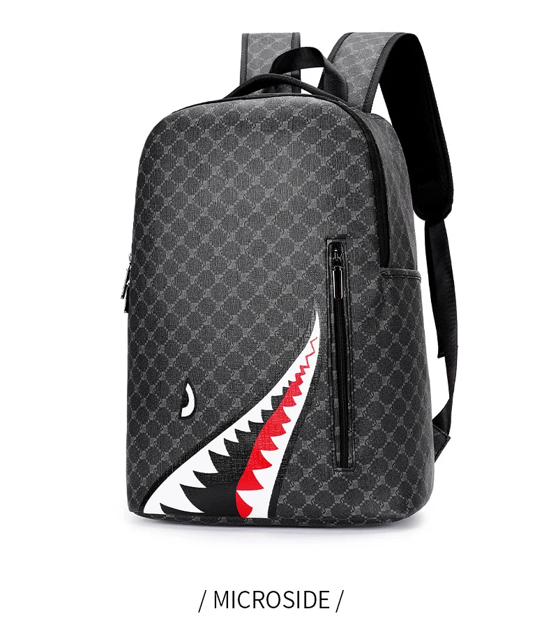Simple personality fashion shark mouth men's backpack plaid high school student college student school bag computer backpack Simple personality fashion shark mouth men's backpack plaid high school student college student school bag computer backpack