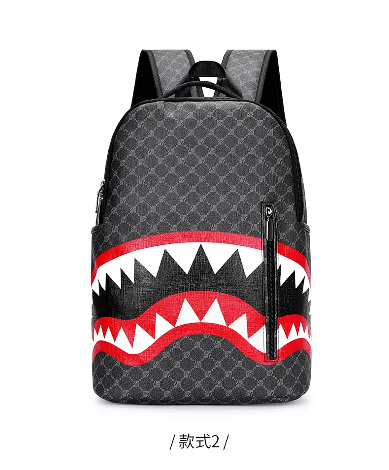 Simple personality fashion shark mouth men's backpack plaid high school student college student school bag computer backpack Simple personality fashion shark mouth men's backpack plaid high school student college student school bag computer backpack