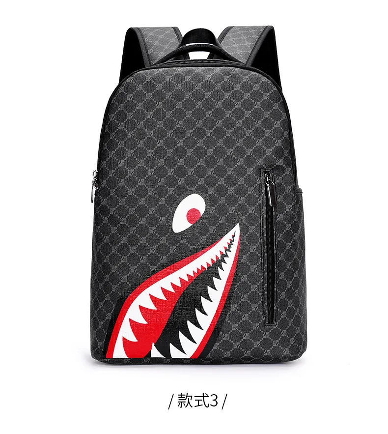 Simple personality fashion shark mouth men's backpack plaid high school student college student school bag computer backpack Simple personality fashion shark mouth men's backpack plaid high school student college student school bag computer backpack