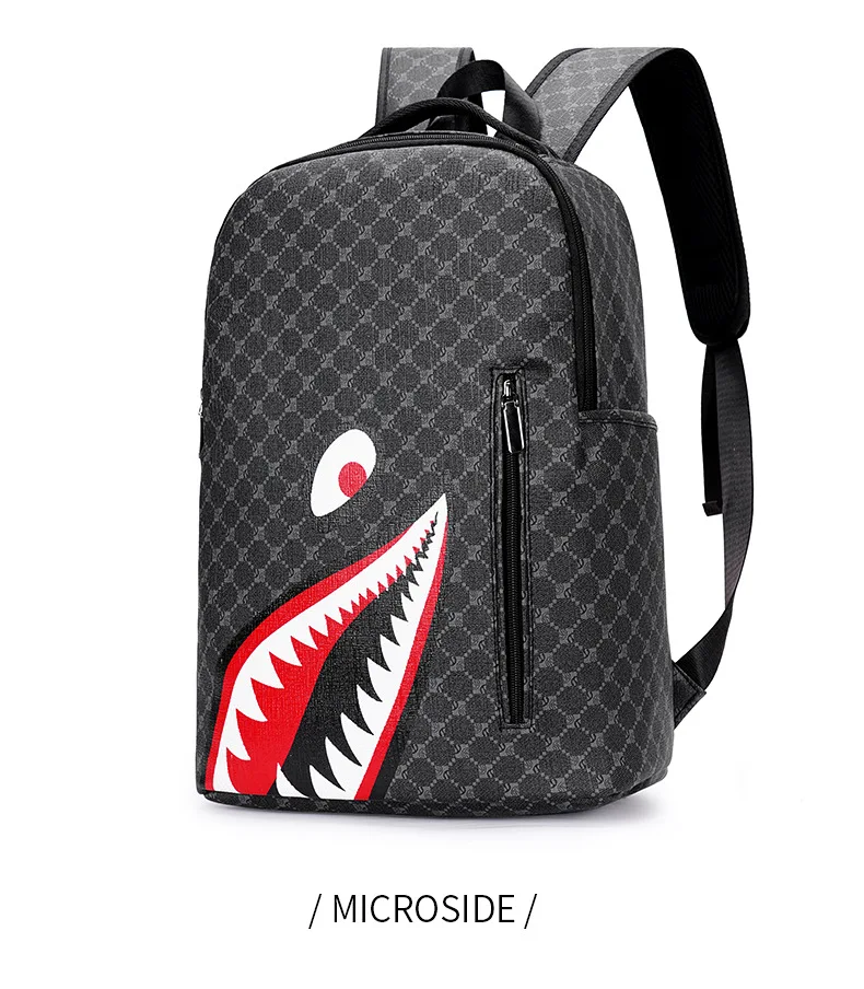 Simple personality fashion shark mouth men's backpack plaid high school student college student school bag computer backpack Simple personality fashion shark mouth men's backpack plaid high school student college student school bag computer backpack