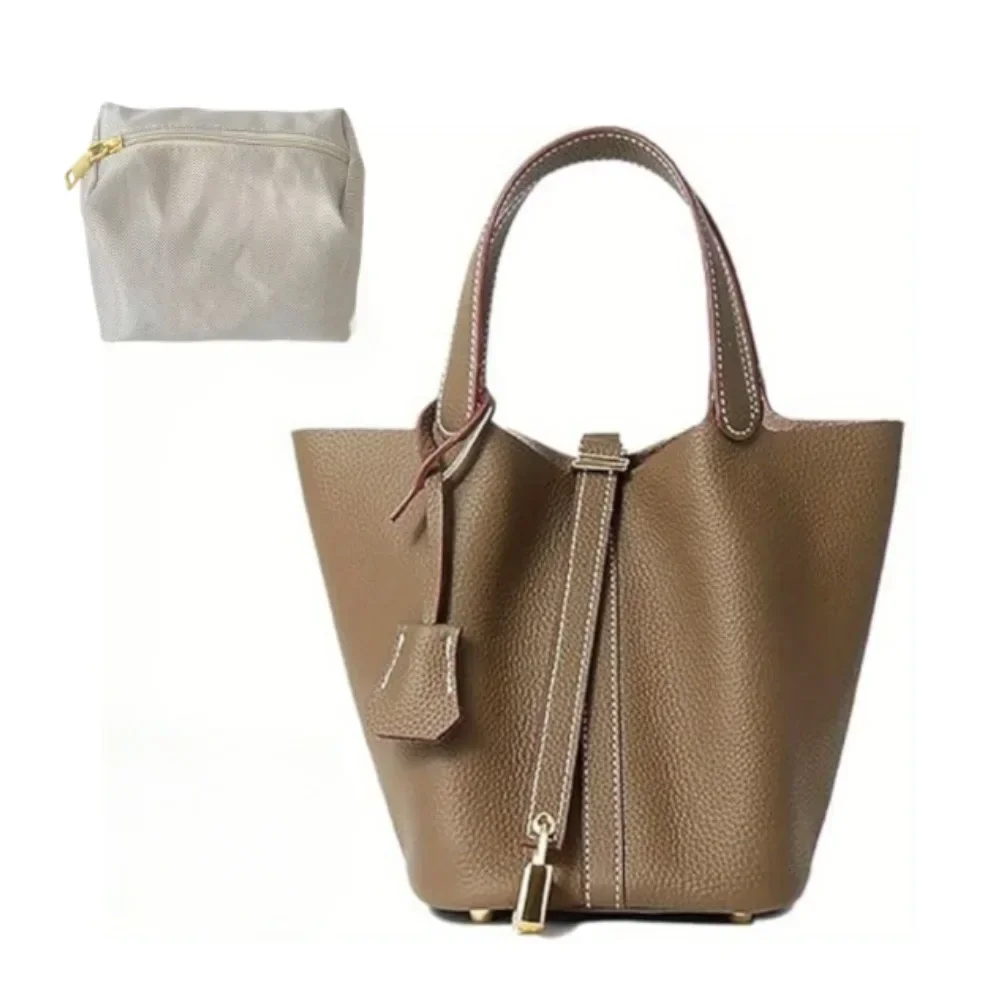 Ladies Handbag Female Bucket Bag Basket Shoulder Bag Travel BagLeather Bucket BagLarge Soft Leather Tote with Lock Daily Ladies Handbag Female Bucket Bag Basket Shoulder Bag Travel BagLeather Bucket BagLarge Soft Leather Tote with Lock Daily