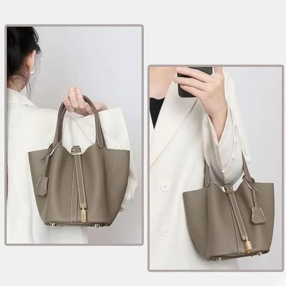 Ladies Handbag Female Bucket Bag Basket Shoulder Bag Travel BagLeather Bucket BagLarge Soft Leather Tote with Lock Daily Ladies Handbag Female Bucket Bag Basket Shoulder Bag Travel BagLeather Bucket BagLarge Soft Leather Tote with Lock Daily