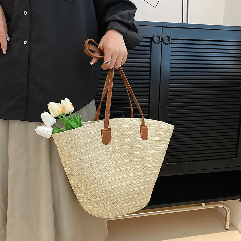 Women's Large Capacity Shoulder Bag Summer Straw Woven Basket Handbag Fashion Female Luxury Designer Beach Bag Bali Shopper Tote Women's Large Capacity Shoulder Bag Summer Straw Woven Basket Handbag Fashion Female Luxury Designer Beach Bag Bali Shopper Tote