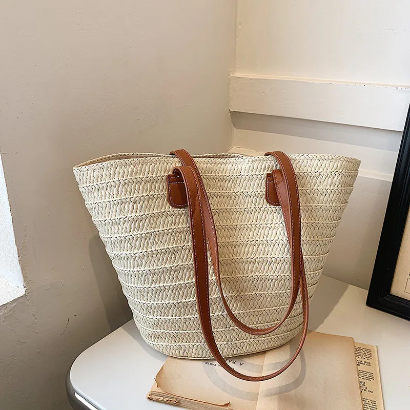 Women's Large Capacity Shoulder Bag Summer Straw Woven Basket Handbag Fashion Female Luxury Designer Beach Bag Bali Shopper Tote Women's Large Capacity Shoulder Bag Summer Straw Woven Basket Handbag Fashion Female Luxury Designer Beach Bag Bali Shopper Tote