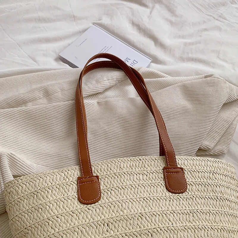 Women's Large Capacity Shoulder Bag Summer Straw Woven Basket Handbag Fashion Female Luxury Designer Beach Bag Bali Shopper Tote Women's Large Capacity Shoulder Bag Summer Straw Woven Basket Handbag Fashion Female Luxury Designer Beach Bag Bali Shopper Tote