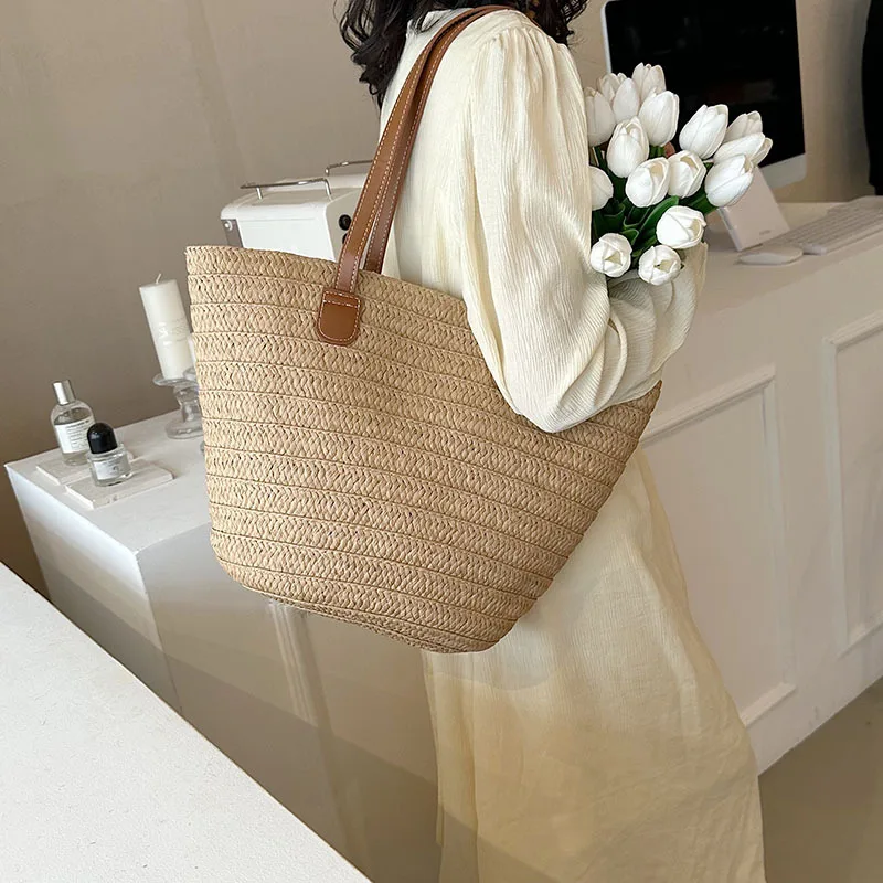 Women's Large Capacity Shoulder Bag Summer Straw Woven Basket Handbag Fashion Female Luxury Designer Beach Bag Bali Shopper Tote Women's Large Capacity Shoulder Bag Summer Straw Woven Basket Handbag Fashion Female Luxury Designer Beach Bag Bali Shopper Tote