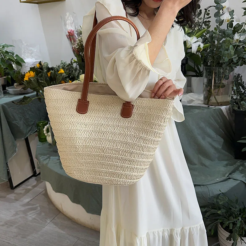Women's Large Capacity Shoulder Bag Summer Straw Woven Basket Handbag Fashion Female Luxury Designer Beach Bag Bali Shopper Tote Women's Large Capacity Shoulder Bag Summer Straw Woven Basket Handbag Fashion Female Luxury Designer Beach Bag Bali Shopper Tote