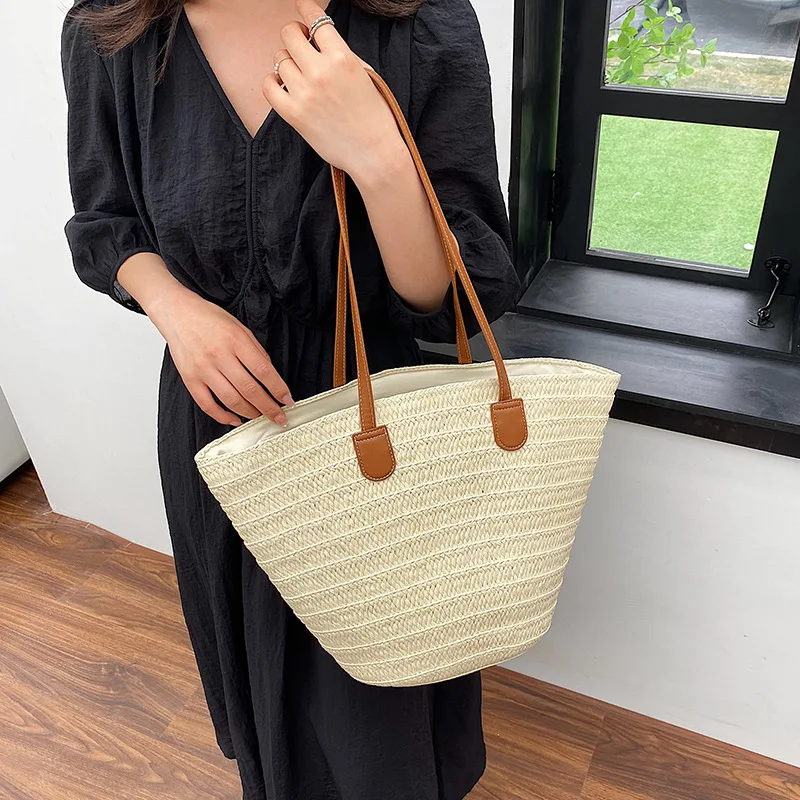 Women's Large Capacity Shoulder Bag Summer Straw Woven Basket Handbag Fashion Female Luxury Designer Beach Bag Bali Shopper Tote Women's Large Capacity Shoulder Bag Summer Straw Woven Basket Handbag Fashion Female Luxury Designer Beach Bag Bali Shopper Tote