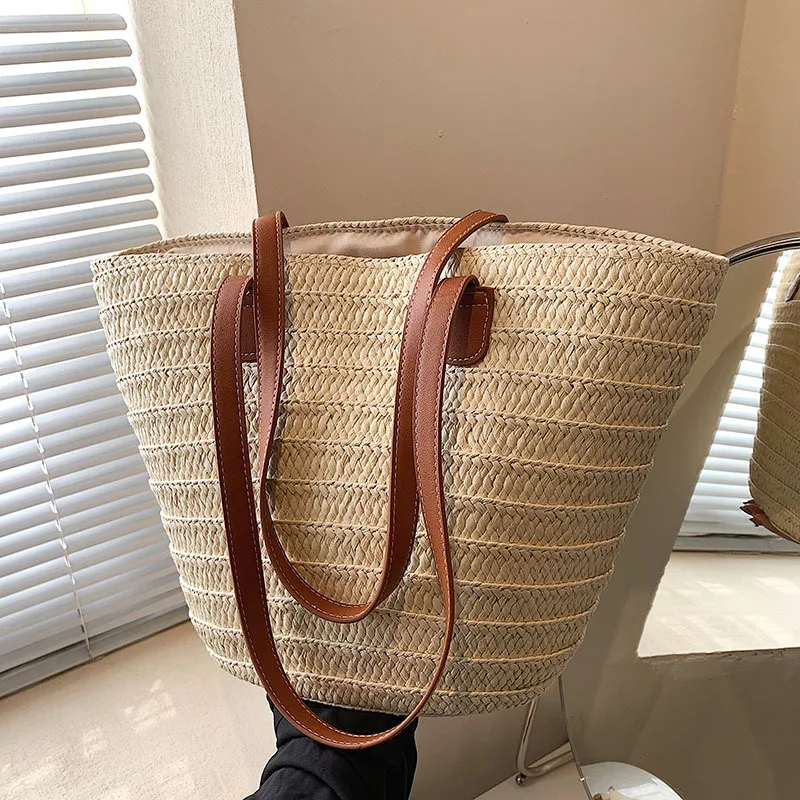 Women's Large Capacity Shoulder Bag Summer Straw Woven Basket Handbag Fashion Female Luxury Designer Beach Bag Bali Shopper Tote Women's Large Capacity Shoulder Bag Summer Straw Woven Basket Handbag Fashion Female Luxury Designer Beach Bag Bali Shopper Tote