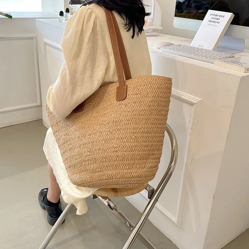 Women's Large Capacity Shoulder Bag Summer Straw Woven Basket Handbag Fashion Female Luxury Designer Beach Bag Bali Shopper Tote Women's Large Capacity Shoulder Bag Summer Straw Woven Basket Handbag Fashion Female Luxury Designer Beach Bag Bali Shopper Tote