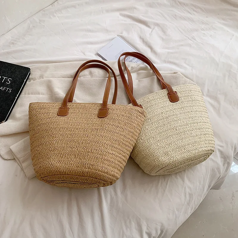 Women's Large Capacity Shoulder Bag Summer Straw Woven Basket Handbag Fashion Female Luxury Designer Beach Bag Bali Shopper Tote Women's Large Capacity Shoulder Bag Summer Straw Woven Basket Handbag Fashion Female Luxury Designer Beach Bag Bali Shopper Tote