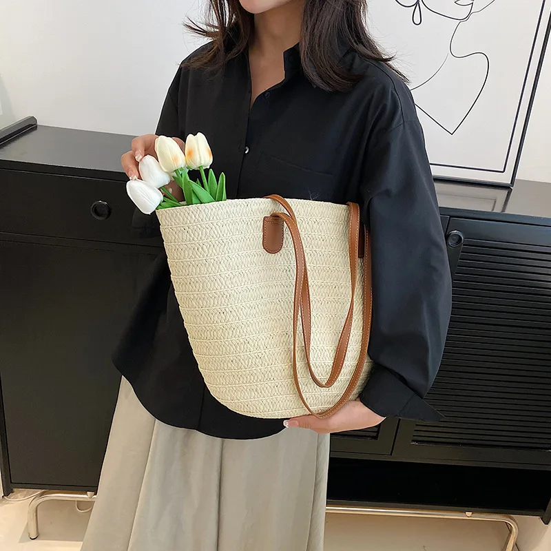 Women's Large Capacity Shoulder Bag Summer Straw Woven Basket Handbag Fashion Female Luxury Designer Beach Bag Bali Shopper Tote Women's Large Capacity Shoulder Bag Summer Straw Woven Basket Handbag Fashion Female Luxury Designer Beach Bag Bali Shopper Tote