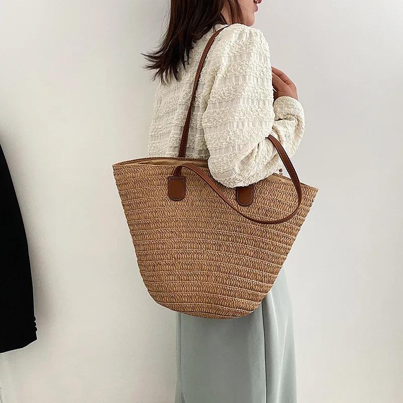 Women's Large Capacity Shoulder Bag Summer Straw Woven Basket Handbag Fashion Female Luxury Designer Beach Bag Bali Shopper Tote Women's Large Capacity Shoulder Bag Summer Straw Woven Basket Handbag Fashion Female Luxury Designer Beach Bag Bali Shopper Tote