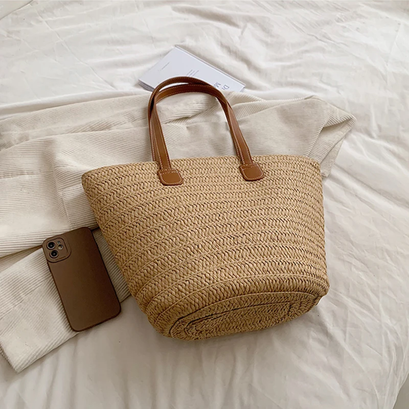 Women's Large Capacity Shoulder Bag Summer Straw Woven Basket Handbag Fashion Female Luxury Designer Beach Bag Bali Shopper Tote Women's Large Capacity Shoulder Bag Summer Straw Woven Basket Handbag Fashion Female Luxury Designer Beach Bag Bali Shopper Tote
