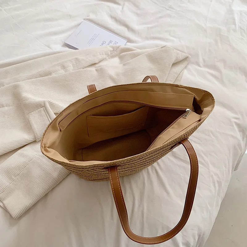 Women's Large Capacity Shoulder Bag Summer Straw Woven Basket Handbag Fashion Female Luxury Designer Beach Bag Bali Shopper Tote Women's Large Capacity Shoulder Bag Summer Straw Woven Basket Handbag Fashion Female Luxury Designer Beach Bag Bali Shopper Tote