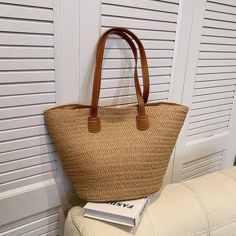 Women's Large Capacity Shoulder Bag Summer Straw Woven Basket Handbag Fashion Female Luxury Designer Beach Bag Bali Shopper Tote Women's Large Capacity Shoulder Bag Summer Straw Woven Basket Handbag Fashion Female Luxury Designer Beach Bag Bali Shopper Tote