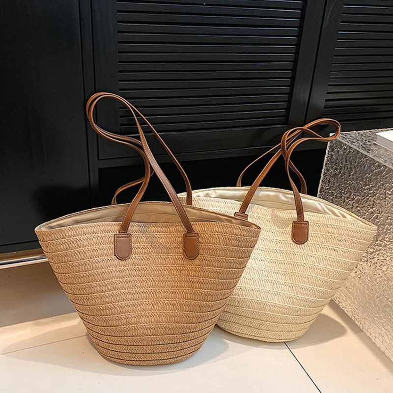 Women's Large Capacity Shoulder Bag Summer Straw Woven Basket Handbag Fashion Female Luxury Designer Beach Bag Bali Shopper Tote Women's Large Capacity Shoulder Bag Summer Straw Woven Basket Handbag Fashion Female Luxury Designer Beach Bag Bali Shopper Tote