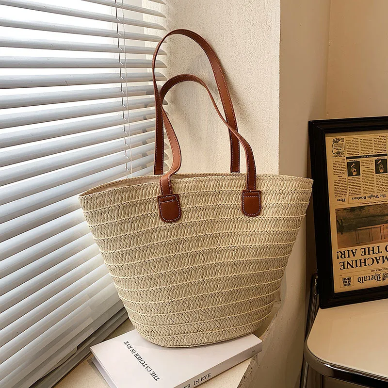 Women's Large Capacity Shoulder Bag Summer Straw Woven Basket Handbag Fashion Female Luxury Designer Beach Bag Bali Shopper Tote Women's Large Capacity Shoulder Bag Summer Straw Woven Basket Handbag Fashion Female Luxury Designer Beach Bag Bali Shopper Tote