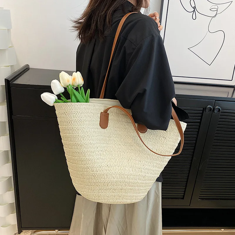 Women's Large Capacity Shoulder Bag Summer Straw Woven Basket Handbag Fashion Female Luxury Designer Beach Bag Bali Shopper Tote Women's Large Capacity Shoulder Bag Summer Straw Woven Basket Handbag Fashion Female Luxury Designer Beach Bag Bali Shopper Tote