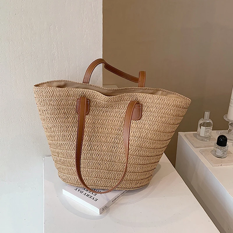 Women's Large Capacity Shoulder Bag Summer Straw Woven Basket Handbag Fashion Female Luxury Designer Beach Bag Bali Shopper Tote Women's Large Capacity Shoulder Bag Summer Straw Woven Basket Handbag Fashion Female Luxury Designer Beach Bag Bali Shopper Tote