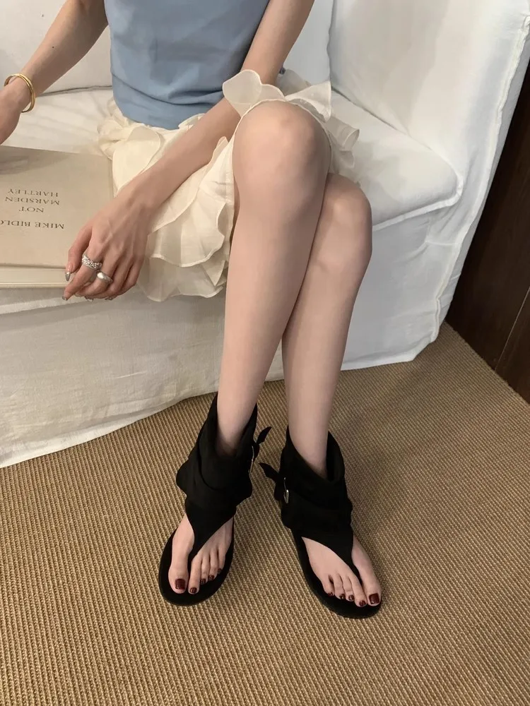 Women Peep Toe Boots2025 Summer New Flip Flops Luxury Vintage Cool Boots Breathable Comfortable Fashion Square Button Sandals Women Peep Toe Boots2025 Summer New Flip Flops Luxury Vintage Cool Boots Breathable Comfortable Fashion Square Button Sandals
