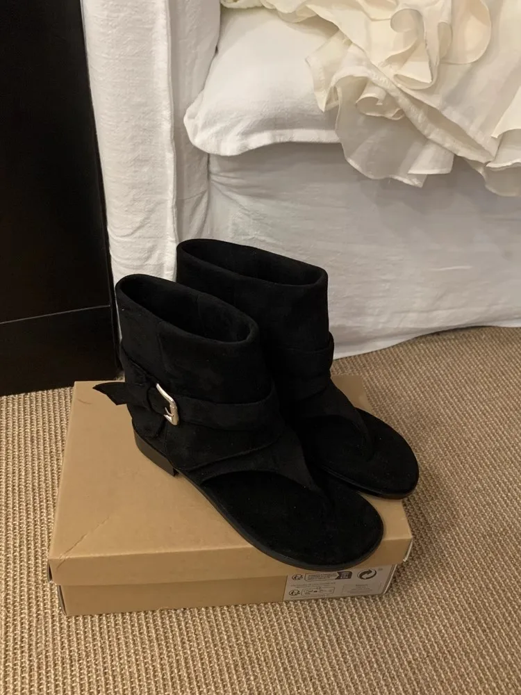 Women Peep Toe Boots2025 Summer New Flip Flops Luxury Vintage Cool Boots Breathable Comfortable Fashion Square Button Sandals Women Peep Toe Boots2025 Summer New Flip Flops Luxury Vintage Cool Boots Breathable Comfortable Fashion Square Button Sandals