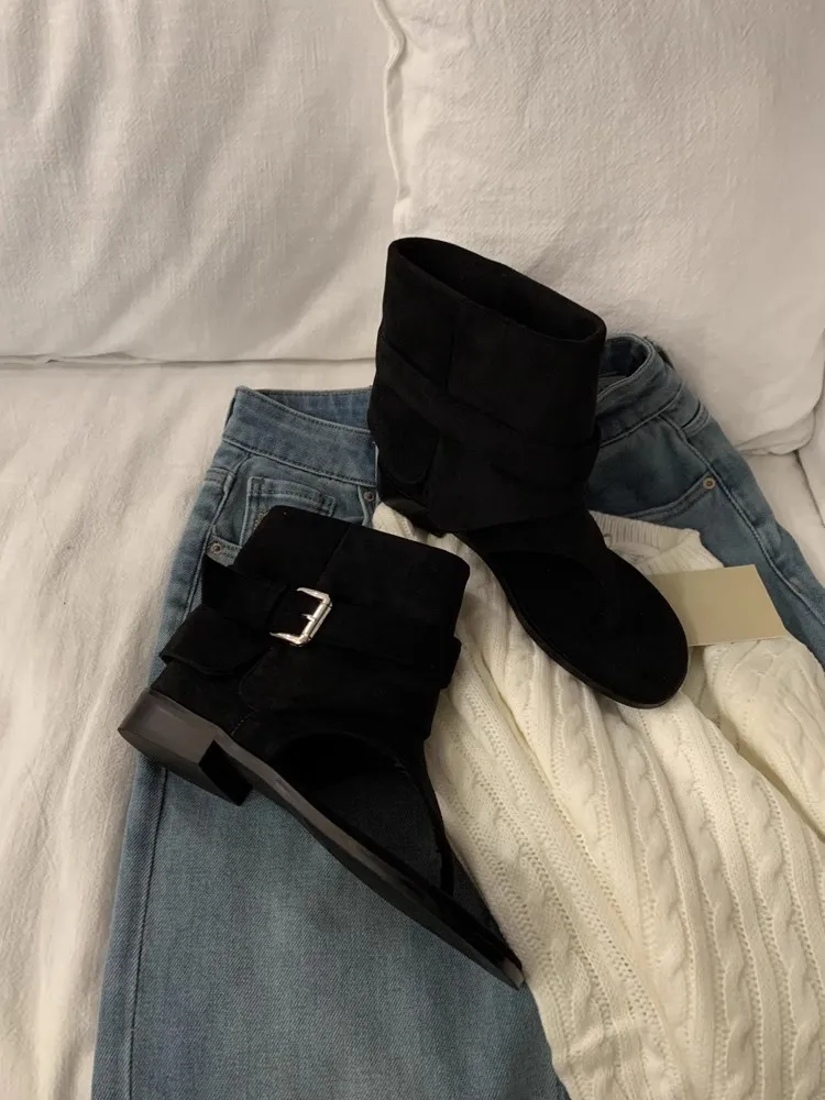 Women Peep Toe Boots2025 Summer New Flip Flops Luxury Vintage Cool Boots Breathable Comfortable Fashion Square Button Sandals Women Peep Toe Boots2025 Summer New Flip Flops Luxury Vintage Cool Boots Breathable Comfortable Fashion Square Button Sandals