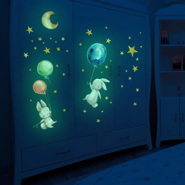 Cartoon Bunny Balloon Wall Sticker Bedroom Living Room Home Decoration Kids Room Wallpaper Glow In The Dark Cute Rabbit Stickers Cartoon Bunny Balloon Wall Sticker Bedroom Living Room Home Decoration Kids Room Wallpaper Glow In The Dark Cute Rabbit Stickers