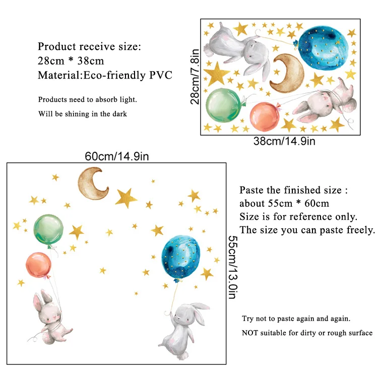 Cartoon Bunny Balloon Wall Sticker Bedroom Living Room Home Decoration Kids Room Wallpaper Glow In The Dark Cute Rabbit Stickers Cartoon Bunny Balloon Wall Sticker Bedroom Living Room Home Decoration Kids Room Wallpaper Glow In The Dark Cute Rabbit Stickers