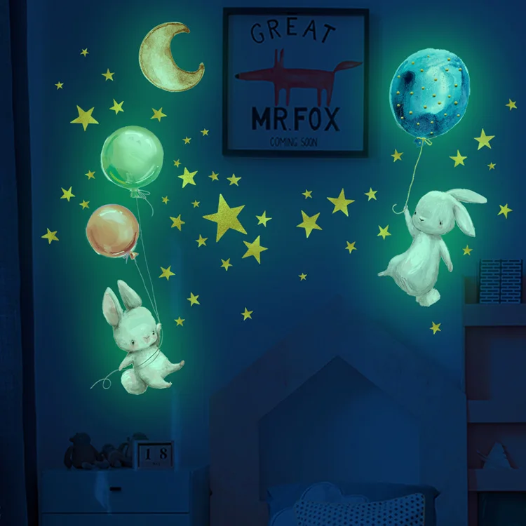 Cartoon Bunny Balloon Wall Sticker Bedroom Living Room Home Decoration Kids Room Wallpaper Glow In The Dark Cute Rabbit Stickers Cartoon Bunny Balloon Wall Sticker Bedroom Living Room Home Decoration Kids Room Wallpaper Glow In The Dark Cute Rabbit Stickers