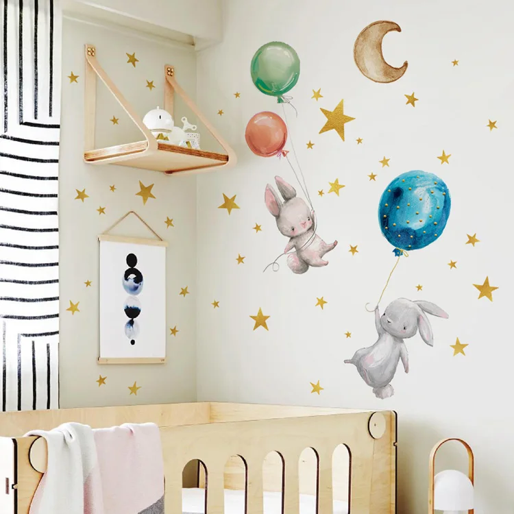 Cartoon Bunny Balloon Wall Sticker Bedroom Living Room Home Decoration Kids Room Wallpaper Glow In The Dark Cute Rabbit Stickers Cartoon Bunny Balloon Wall Sticker Bedroom Living Room Home Decoration Kids Room Wallpaper Glow In The Dark Cute Rabbit Stickers