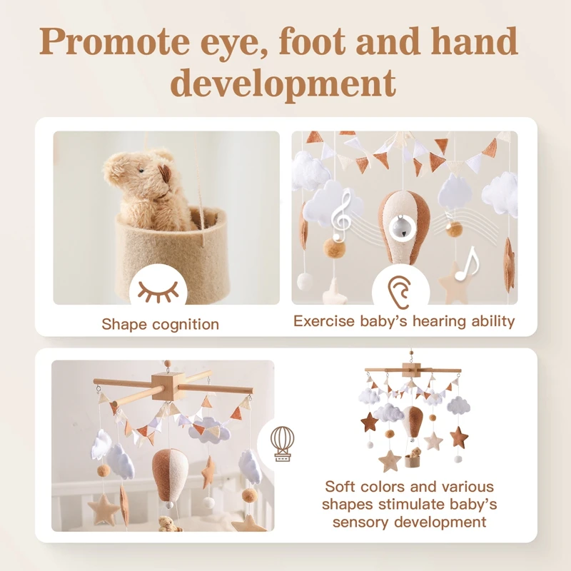 Baby Crib Mobile Wooden Bed Bell Rattle Toy Soft Felt Hot Air Balloon Wind Chime Pendant Newborn Comfort Bed Bell Toys Baby Gift Baby Crib Mobile Wooden Bed Bell Rattle Toy Soft Felt Hot Air Balloon Wind Chime Pendant Newborn Comfort Bed Bell Toys Baby Gift