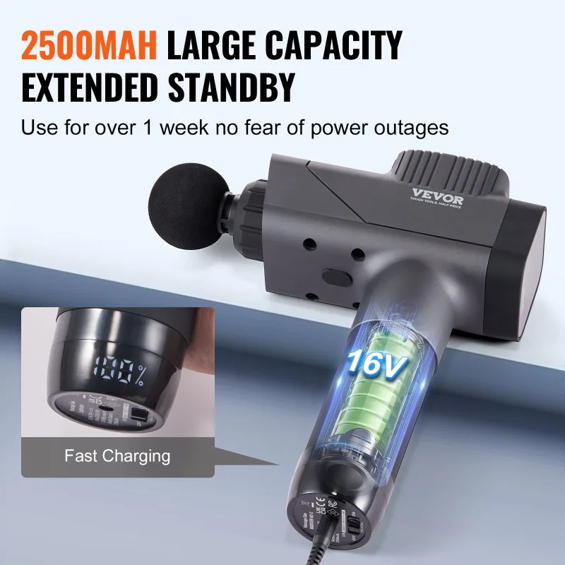 Massage Gun Deep Tissue, Percussion Muscle Massager for Athletes - with 8 Speed Levels & 6 Massage Heads, 16V 2500mAh Batteries Massage Gun Deep Tissue, Percussion Muscle Massager for Athletes - with 8 Speed Levels & 6 Massage Heads, 16V 2500mAh Batteries