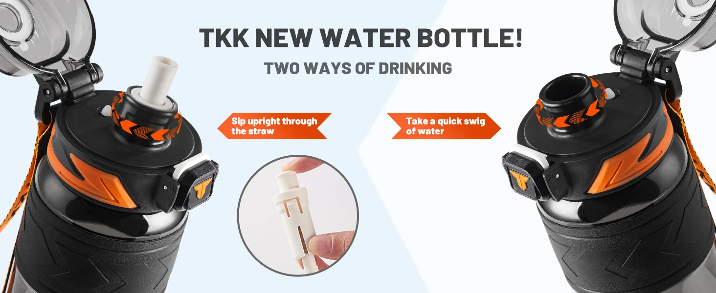 TKK Sports Water Bottles with Removable Straw Strap 34 oz Leak proof Flip Top Lid Free Tritan Bottles School Fitness Gym Outdoor TKK Sports Water Bottles with Removable Straw Strap 34 oz Leak proof Flip Top Lid Free Tritan Bottles School Fitness Gym Outdoor