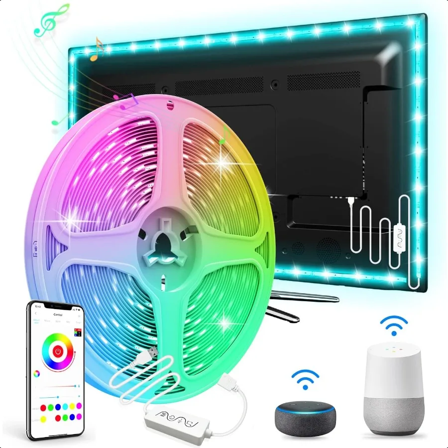 16.4ft Smart LED Strip Lights WiFi LED Lights Strip Work with Alexa and Google Assistant RGB 16 Million Colors with App Control 16.4ft Smart LED Strip Lights WiFi LED Lights Strip Work with Alexa and Google Assistant RGB 16 Million Colors with App Control