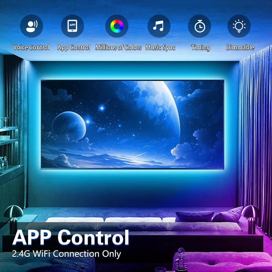 16.4ft Smart LED Strip Lights WiFi LED Lights Strip Work with Alexa and Google Assistant RGB 16 Million Colors with App Control 16.4ft Smart LED Strip Lights WiFi LED Lights Strip Work with Alexa and Google Assistant RGB 16 Million Colors with App Control