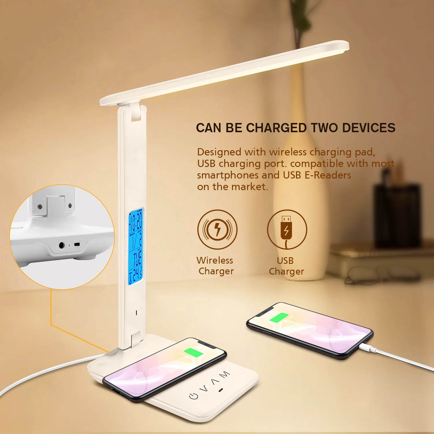 LAOPAO 10W QI Wireless Charging LED Desk Lamp USB Charging Port Sliding Dimmable Auto Timer with Night Light Table Lamp LAOPAO 10W QI Wireless Charging LED Desk Lamp USB Charging Port Sliding Dimmable Auto Timer with Night Light Table Lamp