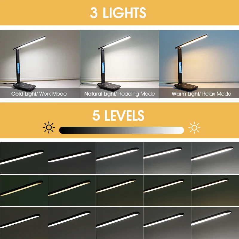 LAOPAO 10W QI Wireless Charging LED Desk Lamp USB Charging Port Sliding Dimmable Auto Timer with Night Light Table Lamp LAOPAO 10W QI Wireless Charging LED Desk Lamp USB Charging Port Sliding Dimmable Auto Timer with Night Light Table Lamp