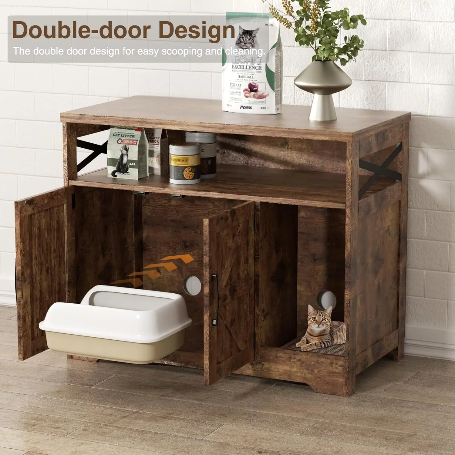 Vabches Cat Litter Box Enclosure Wood Indoor Cat House with Cat Scratch Pad&Storage Shelf&Doors Farmhouse Cat Cabinet Furniture Vabches Cat Litter Box Enclosure Wood Indoor Cat House with Cat Scratch Pad&Storage Shelf&Doors Farmhouse Cat Cabinet Furniture